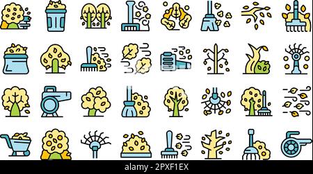 Cleaning autumn foliage icons set outline vector. Garden nature ...