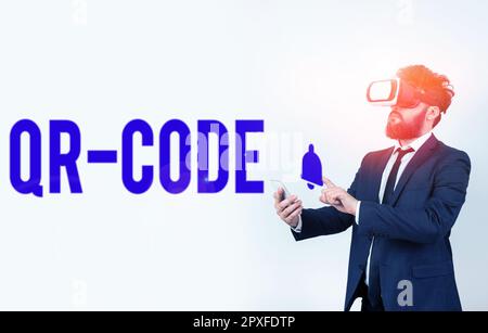 Handwriting text Qr Code, Conceptual photo the trademark for a type of matrix barcode A machine-readable code Stock Photo