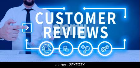 Text caption presenting Customer Reviews, Conceptual photo review of a product or service made by a customer Stock Photo