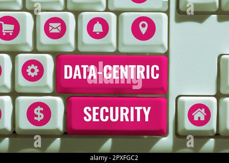 Sign displaying Data Centric Security, Word Written on involves the retrieved values from the database by the web Stock Photo