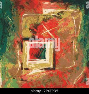 Modern Vector Illustration Square and Shapes Painting Geometry from Original Artwork Red and Green Colors Stock Vector
