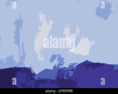 Modern Abstract Art. Illustration From Original Contemporary Painting - Island Cloud Sea Shore Ocean Sky Blue White Stock Vector