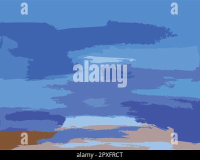 Modern Abstract Art. Illustration From Original Contemporary Painting - Island Cloud Sea Shore Ocean Sky Blue White Stock Vector