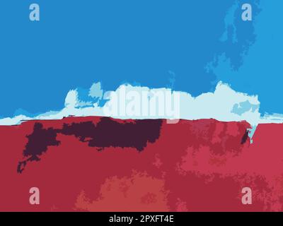 Modern Abstract Art. Illustration From Original Contemporary Painting - Island Cloud Sea Shore Ocean Sky Blue Red White Stock Vector