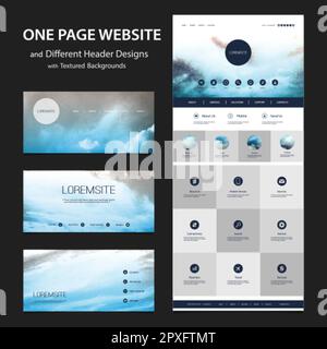 One Page Website Template and Different Header Designs with Blurred ...