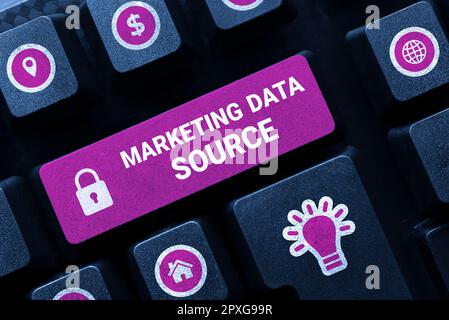Sign displaying Marketing Data Source, Business approach connection set up to a database from a server Stock Photo