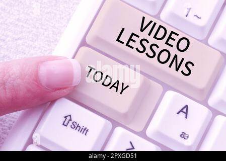 Text caption presenting Video Lessons, Business overview Online Education material for a topic Viewing and learning Stock Photo
