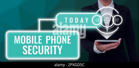 Sign displaying Mobile Phone Security, Business approach secure data on mobile devices Wireless security Stock Photo