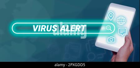 Sign displaying Virus Alert, Word Written on message warning of a non-existent computer virus threat Stock Photo