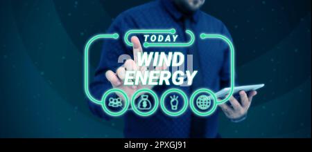 Writing displaying text Wind Energy, Business overview the process by which wind is used to generate electricity Stock Photo