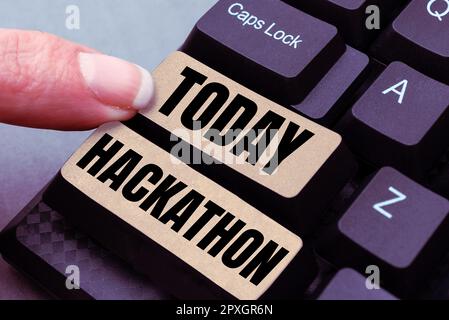 Writing displaying text Hackathon, Word Written on event where large number of people engage in programming Stock Photo