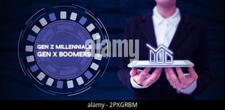 Inspiration Showing Sign Gen Z Millennials Gen X Boomers. Business ...