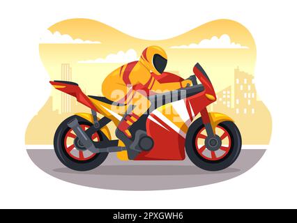 Motorcycle Racing Championship on the Racetrack Illustration with Racer Riding Motor for Landing Page in Flat Cartoon Hand Drawn Templates Stock Photo