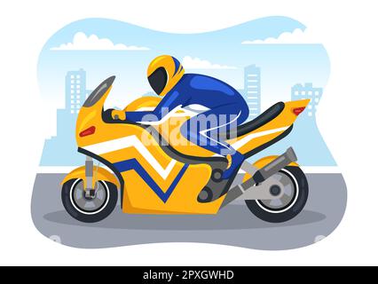 Motorcycle Racing Championship on the Racetrack Illustration with Racer Riding Motor for Landing Page in Flat Cartoon Hand Drawn Templates Stock Photo