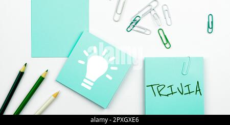 Conceptual display Trivia, Internet Concept details considerations pieces information little importance or value Stock Photo
