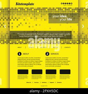 Website Template with Yellow Checkered Header Design Stock Vector