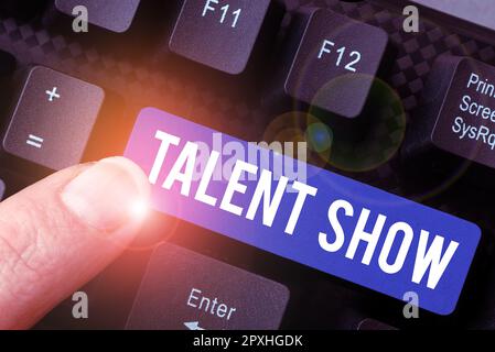 Conceptual caption Talent Show, Word Written on Competition of entertainers show casting their performances Stock Photo