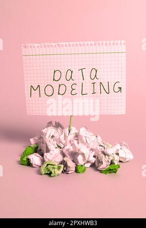 Text caption presenting Data Modeling, Business overview process of transferring data between data storage systems Stock Photo