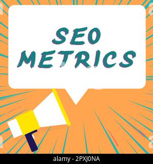 Hand writing sign Seo Metrics, Word Written on measure the performance of website for organic search results Stock Photo
