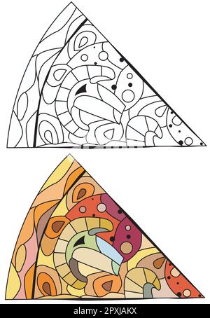 Pizza slice in decorative style for coloring on white background. Isolated vector illustration. Restaurant icon set. Vector illustration background. C Stock Vector