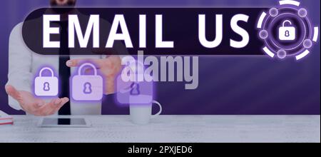 Text caption presenting Email Us, Word Written on Sending a commercial message to a group of people using mail Stock Photo