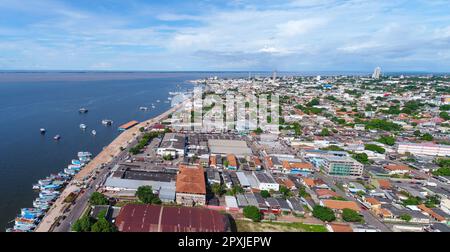 Aerial view of the riverfront area of the Santarem city, in Para state, Brazil. Stock Photo