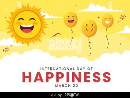 World Happiness Day Celebration Illustration with Smiling Face Expression Yellow for Web Banner or Landing Page in Flat Cartoon Hand Drawn Templates Stock Photo