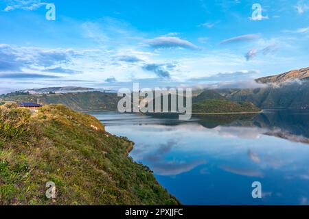Cuicocha crater lake at the foot of Cotacachi Volcano in the Ecuadorian Andes. Stock Photo