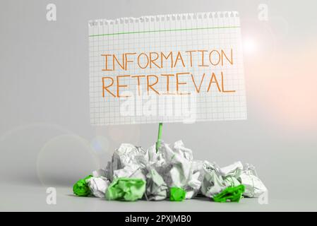Sign displaying Information Retrieval, Business overview A place where data are stored and can be found Stock Photo