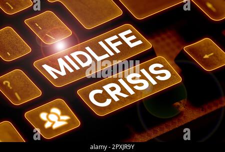 Conceptual caption Midlife Crisis, Internet Concept Software development technique Decomposing an application Stock Photo