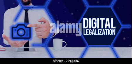 Conceptual caption Digital Legalization, Internet Concept accompanied by technology or by instructional practice Stock Photo