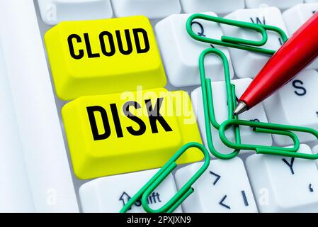 Hand writing sign Cloud Disk, Concept meaning web base service that provides storage space on a remote server Stock Photo