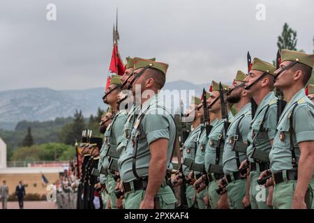 Aubagne, France. 30th Apr, 2023. Members of the Spanish Legion are seen during the ceremony. The traditional ceremony of remembrance of the battle of Camerone is held in the Vienot quarter of the Legion etrangère in Aubagne. Credit: SOPA Images Limited/Alamy Live News Stock Photo