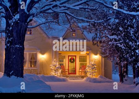 Christmas Home in Grand Isle, VT Stock Photo