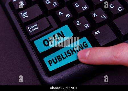 Text caption presenting Open Publishing, Word for online access to many public domain and out-of-print books Stock Photo