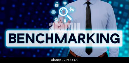 Text sign showing Benchmarking, Word for Evaluate something by ...