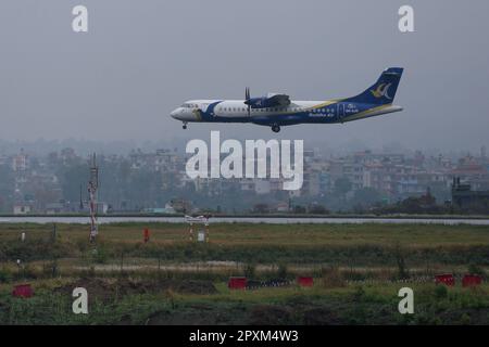 Kathmandu, Nepal. 01st May, 2023. On May.1, 2023 in Kathmandu, Nepal. Aircraft of Buddha Air prepares to land on the runway at Tribhuvan International Airport. (Photo by Abhishek Maharjan/Sipa USA) Credit: Sipa USA/Alamy Live News Stock Photo