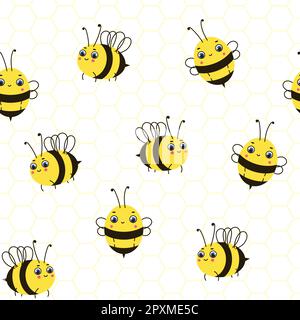 Cute bees on a background with honeycombs Stock Vector