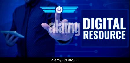 Writing displaying text Digital Resource, Word for content that distributed digitally over the Internet Stock Photo