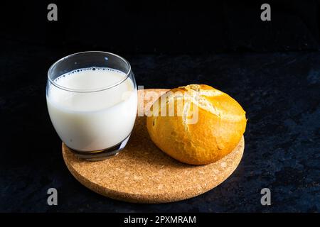 Sweet bread assorted traditional bakery, croissant, pans and a milk Stock Photo