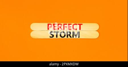 Perfect storm symbol. Concept words Perfect storm on beautiful wooden stick. Beautiful orange table orange background. Business and Perfect storm conc Stock Photo