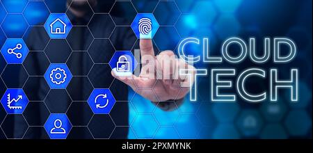 Hand writing sign Cloud Tech, Word for storing and accessing data and programs over the Internet Stock Photo