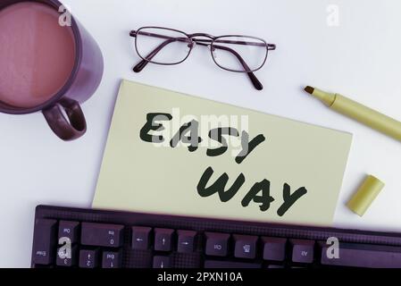 Conceptual caption Easy Way, Business showcase making hard decision between two less and more effort method Stock Photo