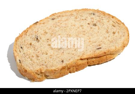 Oval rye piece of bread on a white isolated background, bread with bran and seeds Stock Photo