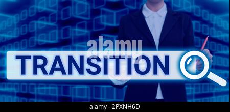 Writing displaying text Transition, Internet Concept a dramatic or sweeping alteration of shape or appearance Stock Photo