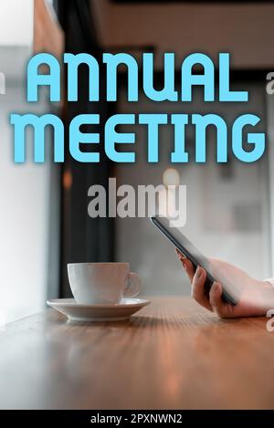 Handwriting text Annual Meeting, Conceptual photo Yearly gathering of an organization interested shareholders Stock Photo