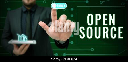 Sign displaying Open Source, Internet Concept denoting software which original source code freely available Stock Photo