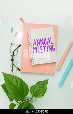 Handwriting text Annual Meeting, Conceptual photo Yearly gathering of an organization interested shareholders Stock Photo