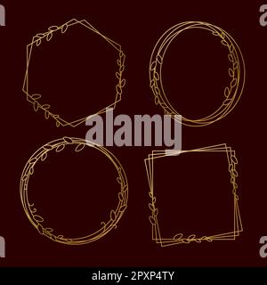 Beautiful golden frames with leaves on a black background. Stock Vector