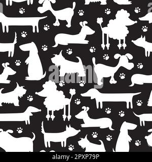 Seamless pattern with silhouettes of different dogs. Stock Vector